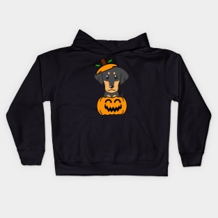 Funny dachshund is in a pumpkin Kids Hoodie